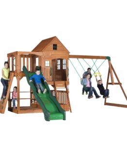 Backyard Discovery Hill Crest lekställning , lekställning barn i trädgården | Gungor, rutschkana, sandlåda, klättervägg | Lekstuga för barn i trä