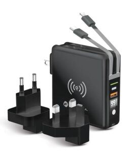 Forcell 5in1 Laddare och Powerbank 10000 mAh USB-C/Lightning Kabel 20W - Svart