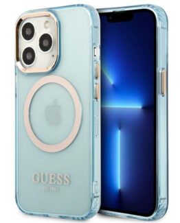 GUESS iPhone 13 Pro Max Skal MagSafe Gold Outline Translucent - Blå