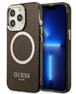 GUESS iPhone 13 Pro Skal MagSafe Gold Outline Translucent - Svart
