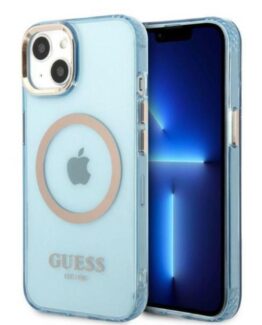 GUESS iPhone 13 Skal MagSafe Gold Outline Translucent - Blå