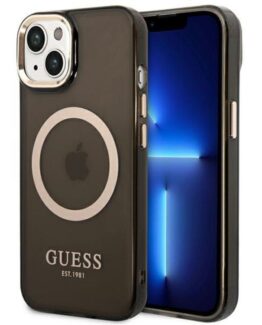 GUESS iPhone 14 Plus Skal Magsafe Gold Outline Translucent - Svart