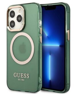 Guess iPhone 13 Pro Skal MagSafe Gold Outline Translucent - Khaki
