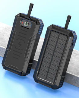 Powerbank 30000mAh 22.5W PD+15W Trådlös laddning, Solcell, Ficklampa och kompass