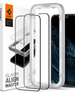 Spigen Alm iPhone 14/13/13 Pro Härdat Glas Skärmskydd (2 Pack) Svart